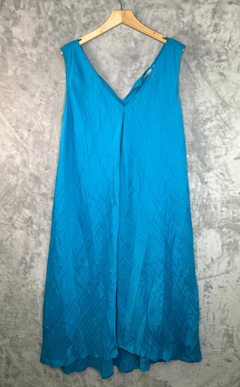 Soft Surroundings Dress Womens 1X Blue A Line Sleeveless Crinkle Texture Plus